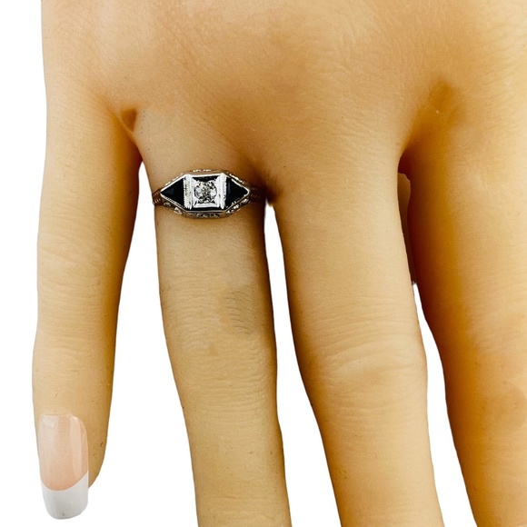 14K White Gold Diamond Lab Created Sapphire Filigree Ring 4.75 #15675 - Picture 2 of 9